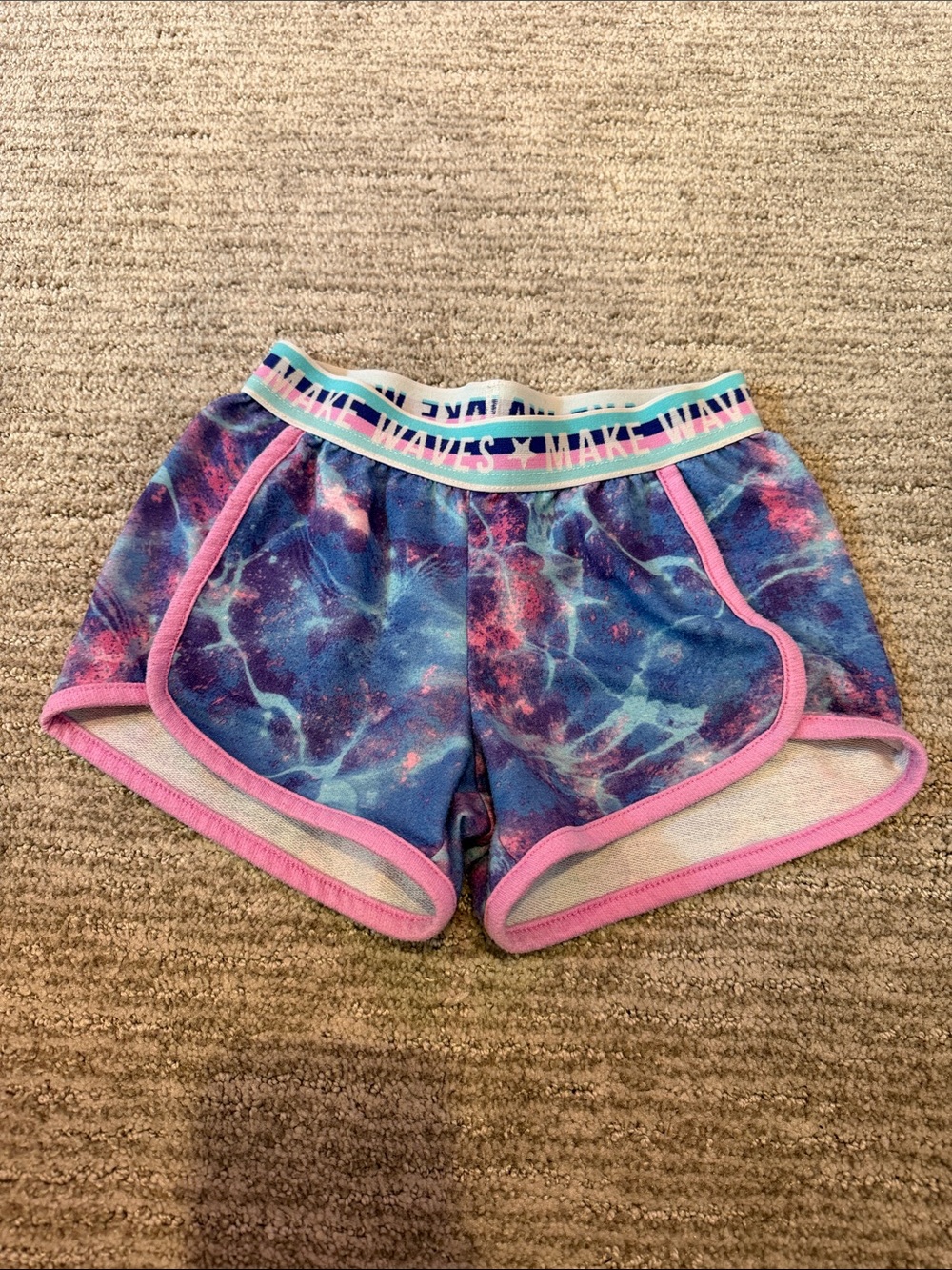 More Than Magic Girls Blue Purple Galaxy Print Athletic Shorts with Pink Trim